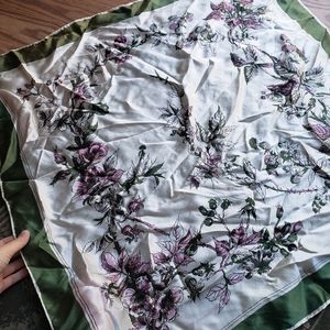 Vintage 1950s 1960s pink green white floral rose raspberry square scarf